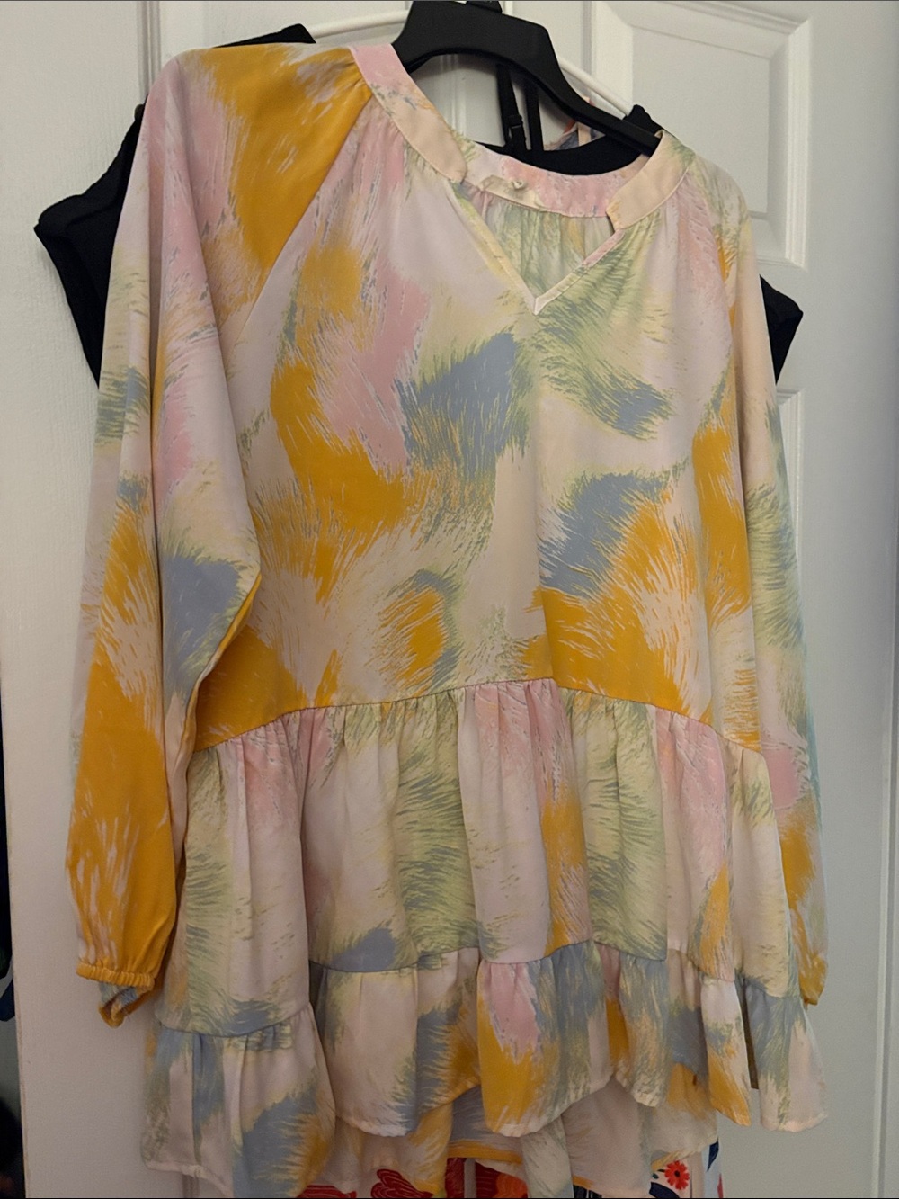 Entro Pastel Brushstroke Tiered Tunic in Yellow, Pink, Blue large